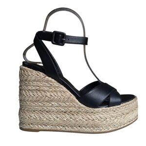 Christian Louboutin Mariza Zeppa 130 Black Leather Wedge Sandals 39